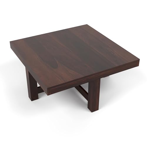 Image of Solid Sheesham Wood Coffee Table with 4 Stool | Center Table with 4 Stools for Living Room | Rosewood Teapoy Table with Cushioned Stool (CNC,Walnut Finish)
