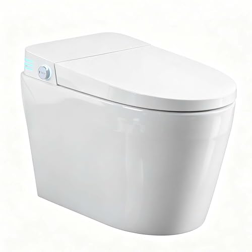 Inodoro inteligente sin tanque de una pieza, con bidé eléctrico, asiento calefactado, agua tibia y secador, sensor de pie / descarga automática sin contacto, temperatura ajustable, control remoto y boquilla autorreparable