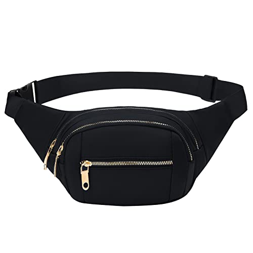 DAITET Fashionable Fanny Pack for Men&Women,Large Waist Bag & Hip Bum Bag with Adjustable Strap for Outdoors Workout Traveling Casual Running Hiking Cycling(Black Gold)