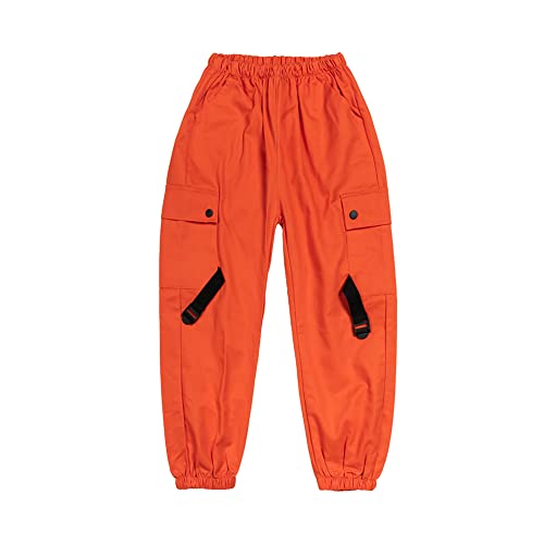 Image of Rolanko Girls Cargo Pants for Kids Loose Streetwear Hip Hop Dance Cotton Cargo Jogger Pants for Kids 4-15 Years