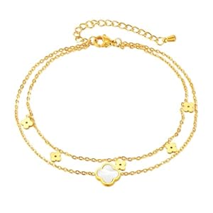 JOYEAR Gold Clover Bracelets for Women,Cute Gold Four Leaf Clover Anklet Gifts