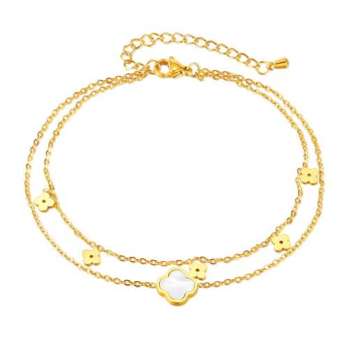 JOYEAR Gold Clover Bracelets for Women,Cute Gold Four Leaf Clover Anklet Gifts