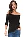 Chaoyaxuan Women Cotton Three Quarter Sleeve Off Shoulder Slim T-Shirt Tops 0011 (M, Black)