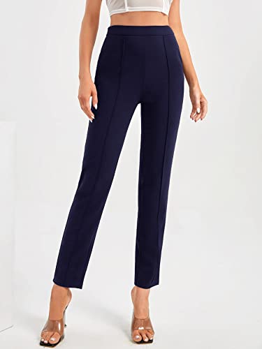 Women's Casual Elastic High Waisted Dress Pants Pleated Business Trousers