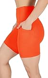 90 Degree By Reflex Womens High Waisted Biker Shorts with Side Pockets Workout Shorts 5”, 7”, 9” - Tangerine Tango 7' - Small