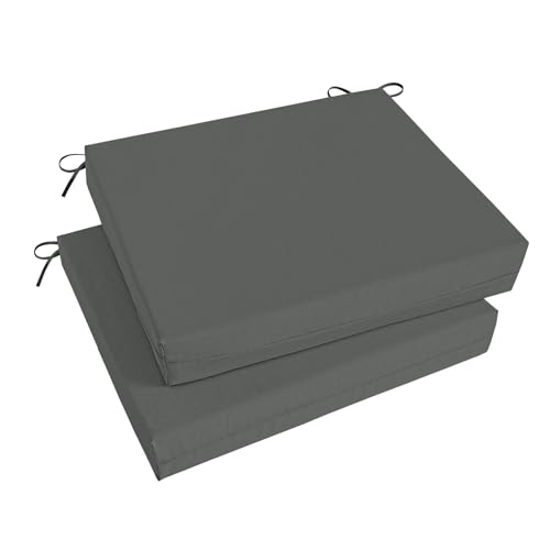 Image of Basic Beyond Outdoor Chair Cushions Set of 2, Square Corner Outdoor Cushions for Patio Furniture, Water Resistant Patio Chair Cushions with 2 Ties, 18.5x16x3, Charcoal Grey