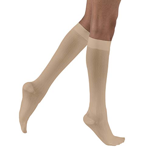 Image of JOBST soSoft Knee High Closed Toe Ribbed Brocade Compression Stockings, High , Breathable, Extra Soft Legware for Tired and Heavy Legs, Compression Class- 8-24