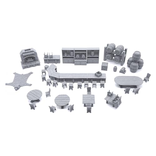 EnderToys Tavern Bar Furniture Set by EC3D, 3D Printed Tabletop RPG Scenery and Wargame Terrain 28mm Miniatures