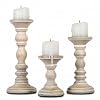 Mela Artisans Wooden Pillar Candle Holders | Willow Design | Set of 3 Mango Wood Candlesticks | Whitewash | Sizes 6″ & 9″ &12″ | Table Decor | Centerpiece | Mantel | Wedding | Living Room Decor