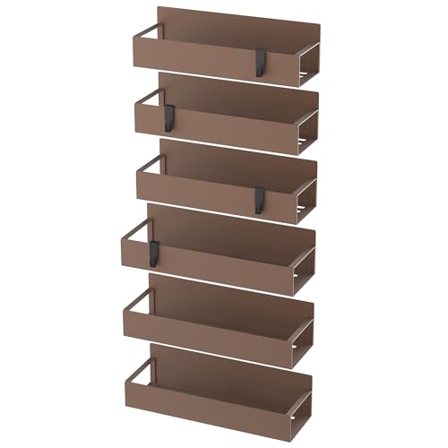 Image of HuggieGems Metal Magnetic Spice Rack for Refrigerator Bronze, 6 Pack | Magnetic Shelves Heavy Duty for Fridge in Kitchen, Seasoning Storage Organizer, For Oven Washer and Dryer, For Heavier Items
