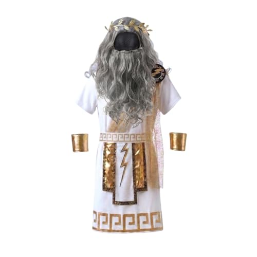Disfraz Zeus Niño Toga Griega Dorada con Peluca y Barba