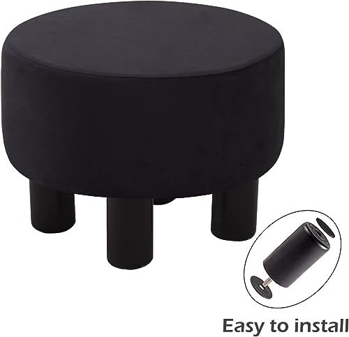 Cpintltr Velvet Ottoman Round Footrest Stool Upholstered Step Stool Ottomans Sofa Stool 4 Wood Legs with Anti-Slip Pads Modern Accent Home Decor Suitable for Living Room Bedroom Entryway Black