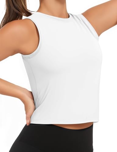 AURUZA Ice Silk Workout Tank Tops for Women Gym Womens Athletic Tops Loose Fit Running Tank Sleeveless Cool Sun Protection (#2 White, Small)