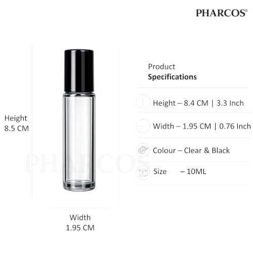 Image of PHARCOS Classic Transparent Glass Roll On Bottles with Black Cap for Essential Oils, Perfumes, Lip Balms, Aromatherapy | Refillable Reusable & Eco- Freindly Leakproof Bottle - 10ml (Pack of 3)