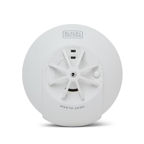 BLACK+DECKER Kitchen Heat Alarm Mains Powered Interlinked with Battery Back Up. Interlinked Heat Detector For Home, Kitchen and Garage. FAST FIX Easy Installation Base, white with Test Button