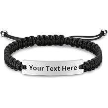 Custom Engraved Bracelet for Couples Personalized Name Bracelet with Adjustable Braided Rope & Stainless Steel Plate Romantic Gift for Anniversary, Valentines Day, Birthday