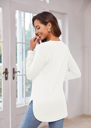 Image of Herou Women's Casual Long /Short Sleeve T Shirt Crewneck with Side Split Fall Pullover Loose Tunic Sweater Tops