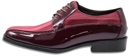Image of BMY Men's Striped Satin Matching Patent Upper Oxfords Formal Dress Shoes