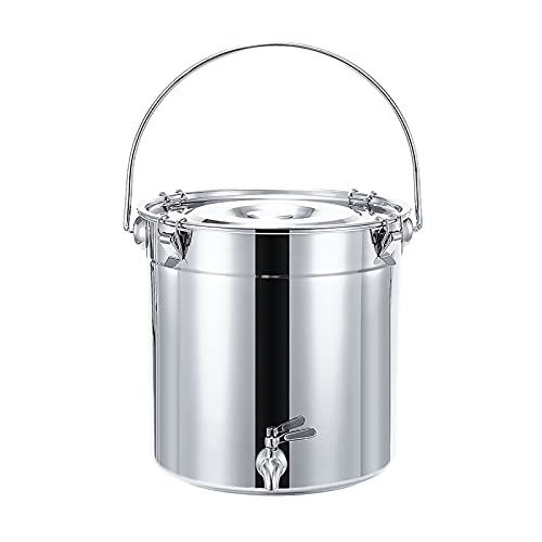 Olla de acero inoxidable con grifo para almacenamiento de agua, leche, té, capacidad de 34 litros