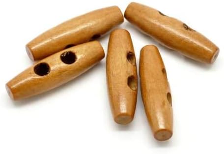 Pack of 10 4cm Toggles Buttons 40mm Golden Wooden, for Sewing Knitting Aran Duffle Coat