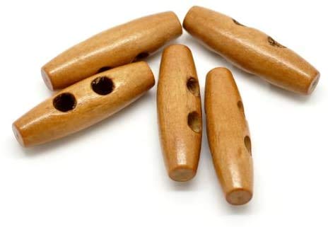 Pack of 10 4cm Toggles Buttons 40mm Golden Wooden, for Sewing Knitting Aran Duffle Coat