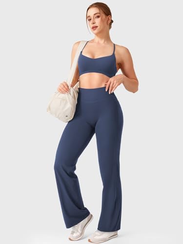Image of YEOREO Ease Workout Leggings with Pockets for Women No Front Seam Straight Leggings High Waist Wide Leg Yoga Pants 29 inch / 31.5 inch