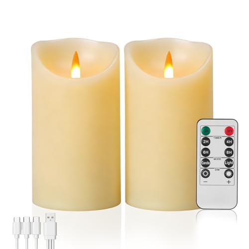 Image of Autbye Rechargeable Flameless Candle, Realistic 3D Flickering Warm Flame, LED Candle with Remote Control & Timer for Holiday, Wedding, Patio and Home Decoration(Set of 2)