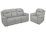 Vente-unique-Sofá Relax 3+1 plazas Evasion de Piel - Gris Claro