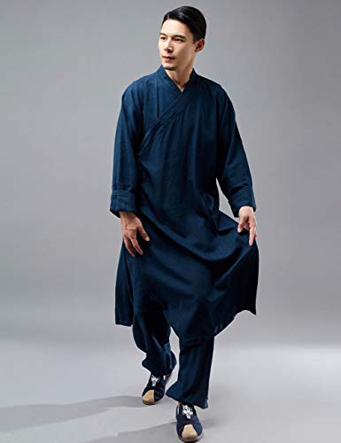 Men's Cotton Linen Kung Fu Robe Meditation Long Gown Suit Overcoat Casual Kaftan Martial Arts Uniform4