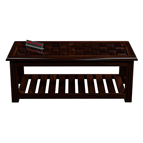 Image of Sheesham Wooden Centre Table with Storage Shelf for Living Room with Glass Top - Solid Wooden Coffee Table - Teapoy Tea Table Sofa Table & Center Table with Storage (Stern Walnut)