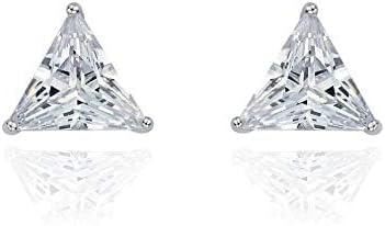 Pmw - Single Stone Triangle Shape Ear Studs - White Single Stone Stud Earrings For Men, Women, Boys And Girls - 1 Pair
