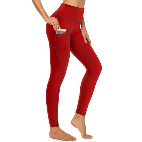 Pantalon de yoga avec poches pour femmes gainant rouge foncé