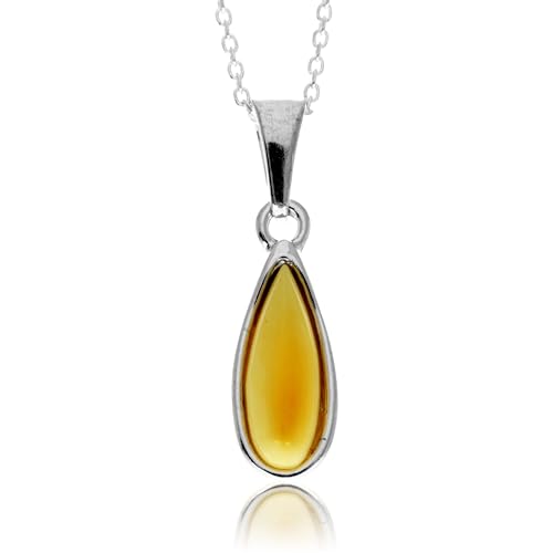 Pendentif ambre de la Baltique véritable et argent 925 G236, bijou collier femme classique