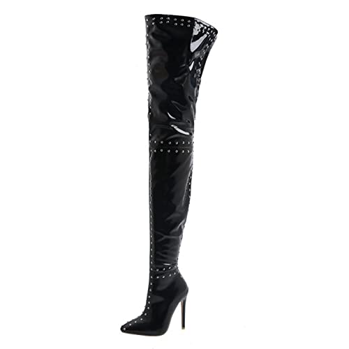 Bottes cuissardes en cuir verni à rivets pour révéler votre audace