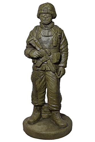 Solid Rock Stoneworks Standing Soldier Statue, 25" Military Concrete Outdoor Decor – Army Tribute Memorial Figurine, Heavy-Duty 38 lbs, Sage Color