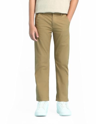 Image of U.S. Polo ASSN. Kids Trousers for Boys - Cotton Stretch Fabric, Mid-Rise Waist, Twill Weave Casual Trousers for Boys