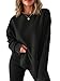 Fisoew Pullover Damen Rundhals Langarm Sweatshirts Seiten Schlitz Langarmshirts Elegant Basic Pulli Loose Tunika Tops Casual Oberteile Schwarz XL