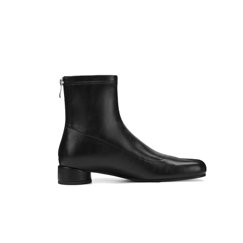 Image of Split Toe Ankle Boots for Women Tabi Japanese Ninja Shoes Low Chunky Heels Booties, Stretch Artificial Leather Boots Back Zipper