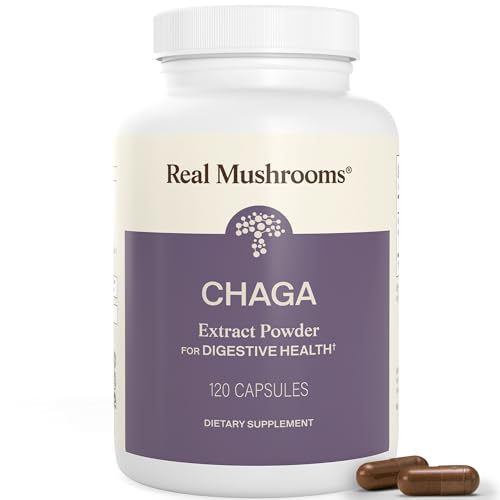 Real Mushrooms Chaga Mushroom Capsules Organic Chaga Extract Powder with Extract Powder for Wellness & Energy Support Vegan Non-GMO 120 Capsules Organic Mushroom Supplement