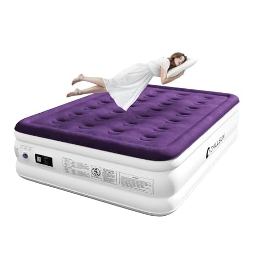 CHILLSUN Air Mattress Full with Built in Pump, 18″ Raised Comfort Blow up Mattress, Inflatable Mattress colchon inflable, Upgraded Flocked Top Air Bed with Storage Bag for Home, Camping & Guests