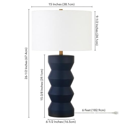 Image of Carlin 28 inch Tall Ceramic Table Lamp with Fabric Shade in Matte Navy /White