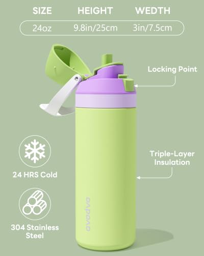 avodvo 24 oz Insulated Water Bottle with Straw, Leakproof Dual-Sip Lid - image 5