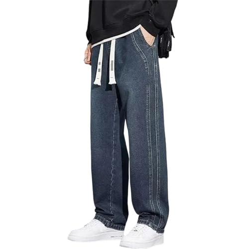 Men's Loose Casual Jeans Straight Wide Leg Denim Pants High Waist Comfortable Solid Color Long Trousers
