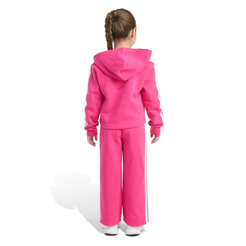 adidas girls 2-piece Full-zip 3-stripe Hooded Fleece Jacket & Wide Leg Pant4