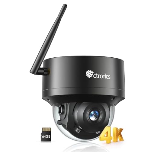Ctronics 4K 8MP PTZ Überwachungskamera Aussen WLAN 5G/2,4G, Dome IP Kamera Outdoor mit Personen/Fahrzeug/Tiererkennung, Auto-Tracking, UHD IR Nachtsicht, 64G TF-Karte Enthalten, PC/Cloud/IP66/Metal