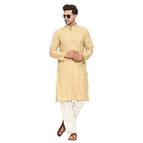 Image of ITOS365 Men Cotton Blend Kurta Pyjama Set Party Fashion Regular Ethinic Wear Indian Dress Gift for Men