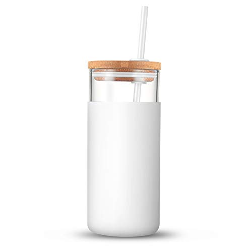 Image of Tronco 20 oz Glass Tumbler with Lids and Straws, Reusable Iced Coffee Cups