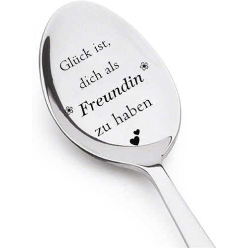 Edelstahl Löffel mit Gravur Glück ist, dich als Freundin zu haben, Geburtstags Geschenk für Freundin, Kaffee Dessert Löffel Personalisiertes...