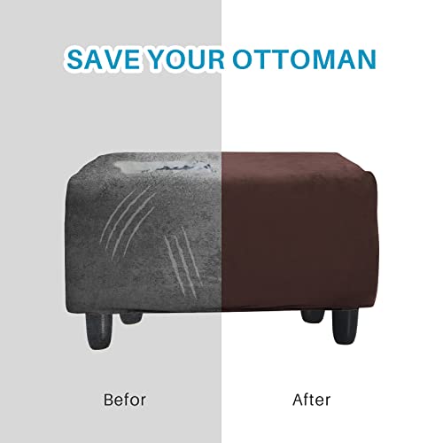 Ottoman Cover, Stretch Rectangle Velvet Ottoman Slipcovers Of Foot Stool For Living Room, Folding Storage Furniture Protector With Elastic Bottom, Machine Washable( Dark Brown, L) #TOP4
