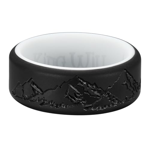 King Will Silicone Rings For Men, Rubber Wedding Bands with Unique Mountain Peak Design Multiple Colors, 8mm Wide 2.2mm Thick, Comfort Fit Size 7-132